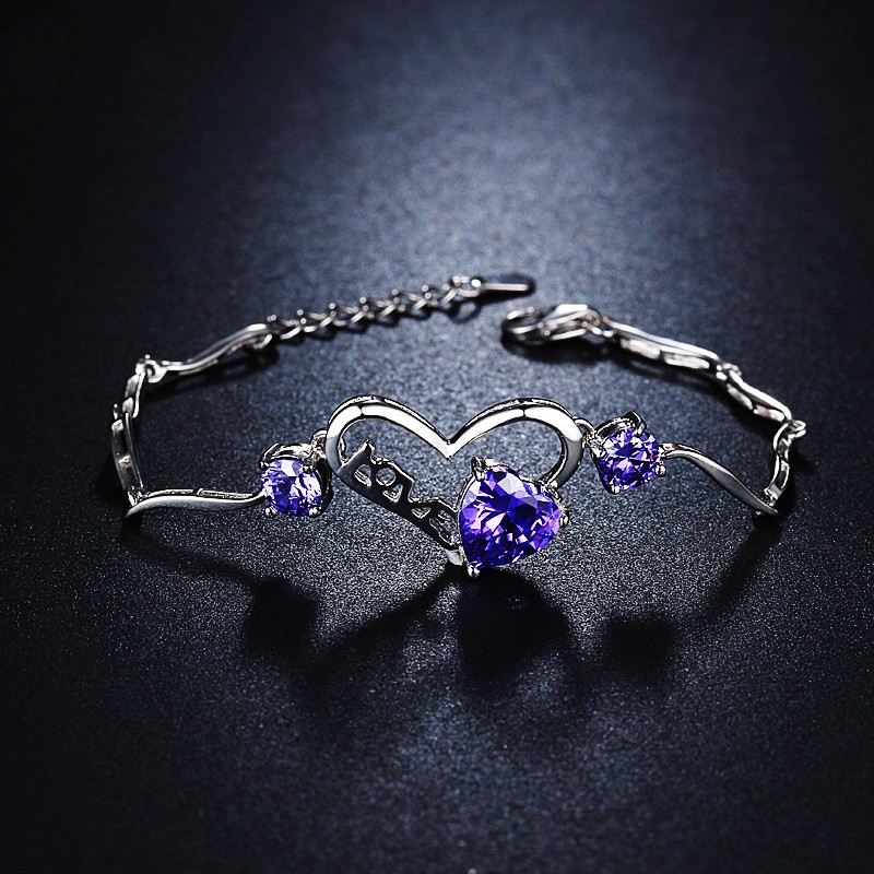 Elegant Mode Enkel "Keep Me In Your Heart" Modellering 925 Silver Kristallarmband