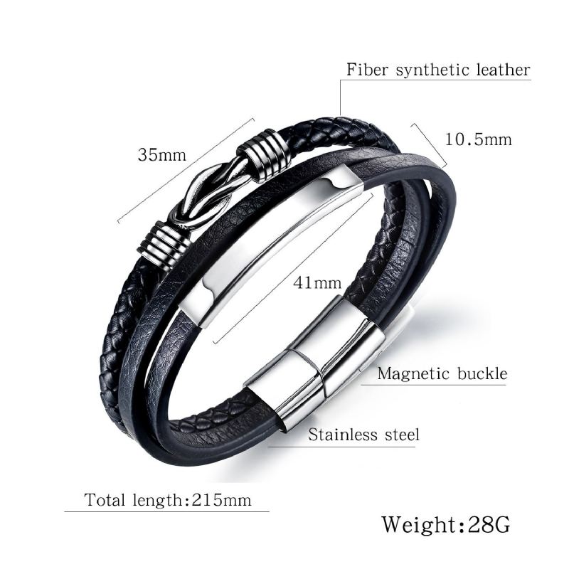 Gravyr Knut Charm 3 Tråd Läder Bälte Armband För Herr