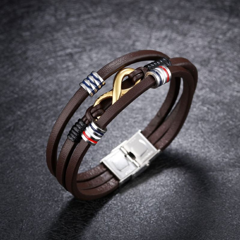 Infinity Charm 3 Tråd Läder Bälte Armband För Herr