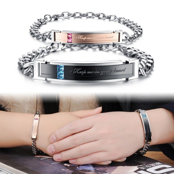 Mode Populärt Titanstål Inlagt Utsökt CZ Älskares Armband (Pris För Ett Par)