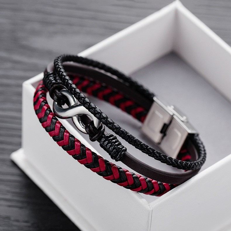 Unik Infinity Charm Tre Tråd Läder Bälte Armband För Herr