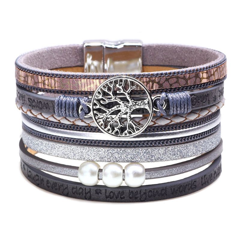 Unik Livets Träd Läderarmband För Dam