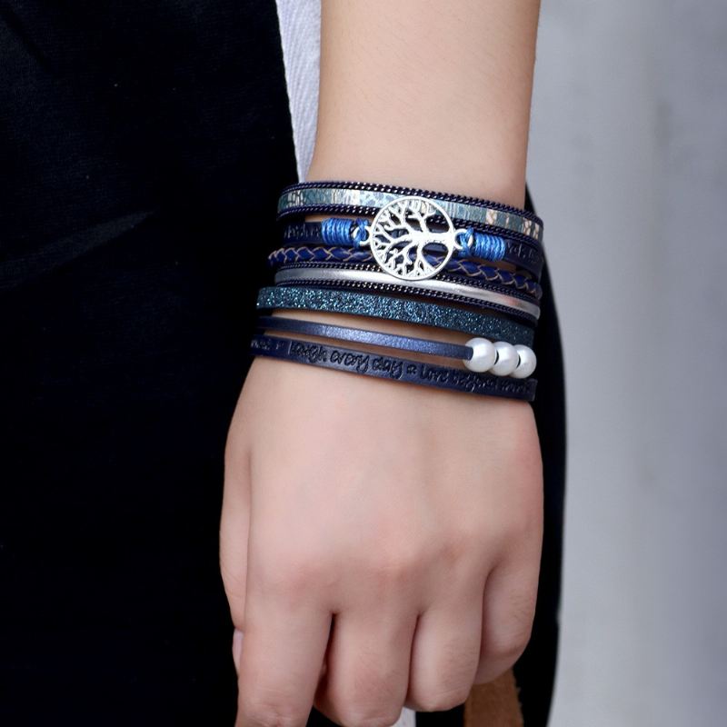 Unik Livets Träd Läderarmband För Dam