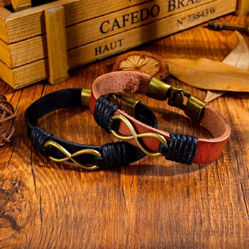 Unikt Infinityarmband För Herr I Läder Och Legering