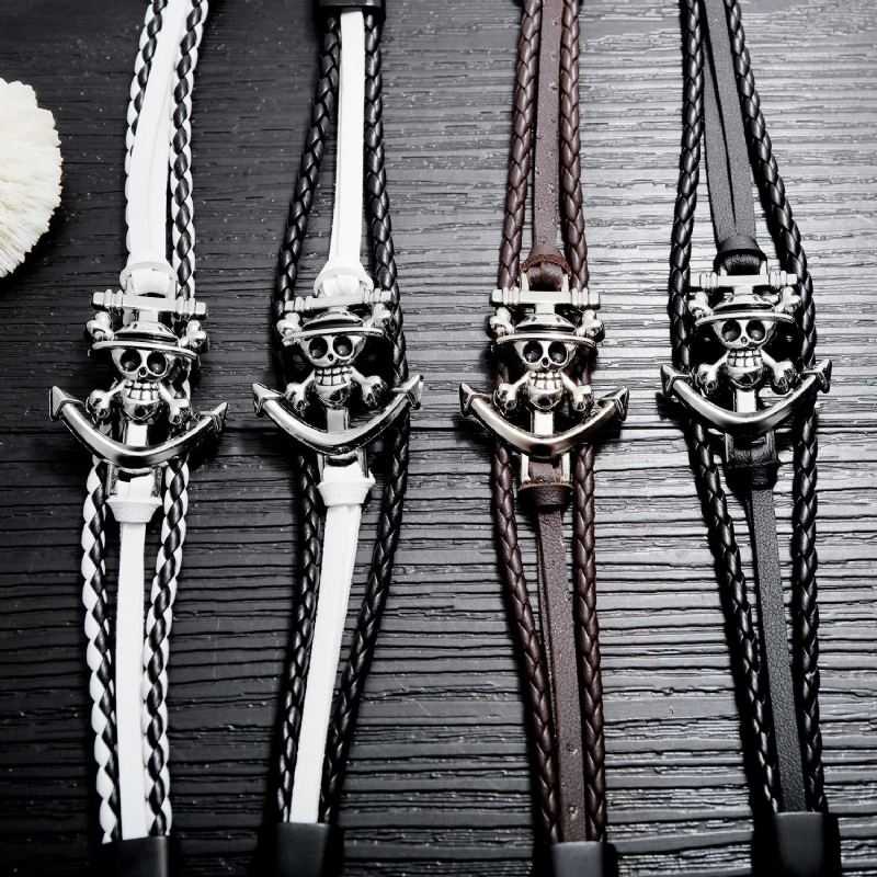 Unikt Piratflaggarmband 3-Trådigt Läderarmband För Herr