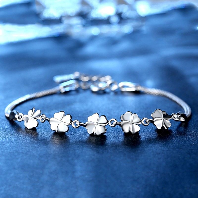 Utsökta Tillbehör Fyrklöver 925 Sterling Silver Armband För Dam