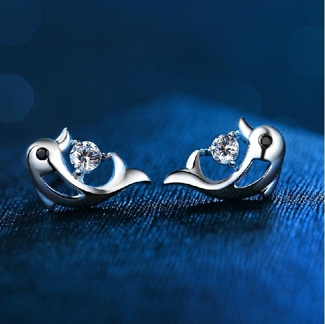 Mode 925 Sterling Silver Delfin Stup Örhänge För Dam