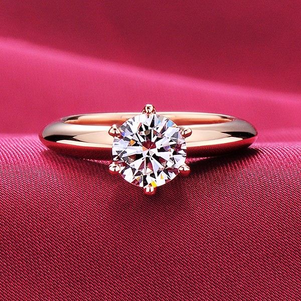 1.0 Karat Simulerad Diamantförlovning / Bröllop / Löfte Rosenguldring För Henne