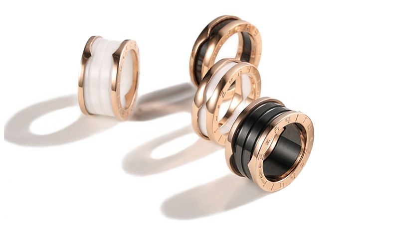316L Titan Stål Roséguld & Vit Eller Svart Keramisk Ring