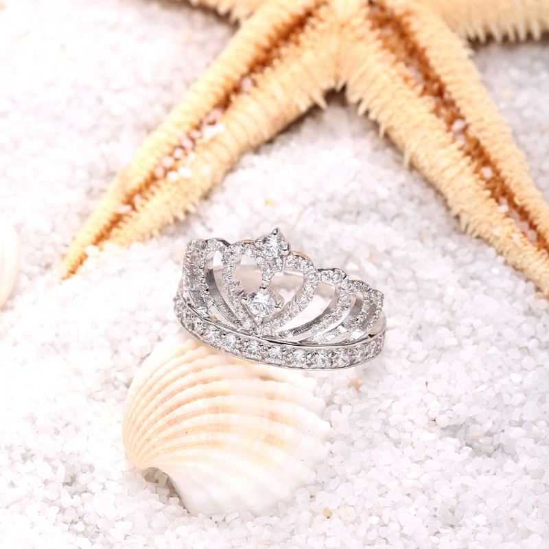 925 Sterling Silver Prinsessa Kronring Med CZ Inlagd