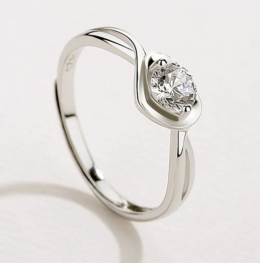 Angel'S Love Hjärtformad S925 Sterlingsilverförlovnings / Vigselring Med Öppen Slinga För Henne