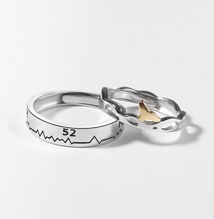 Creative 52 Hz Val Design S925 Sterling Silver Älskare Justerbara Par Ringar
