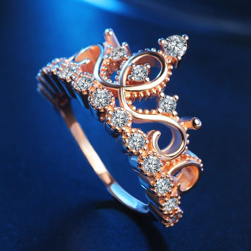 Design Romantiska Gåvor För Kärlek Rosa Guld Krona Ring