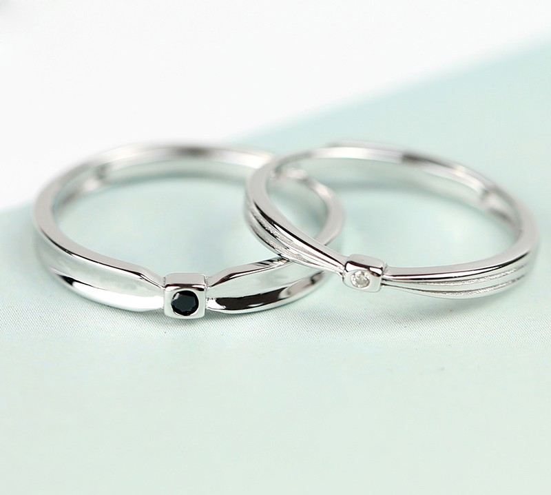 Fluga Design S925 Sterling Silver Älskare Justerbara Par Ringar