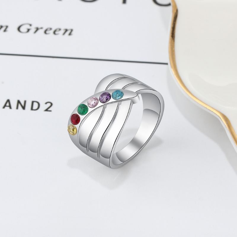 Födelsestensringar Mammoringar 925 Sterling Silver Personlig Födelsestensfamilj Kubisk Zirkoniumring Mors Daggåva