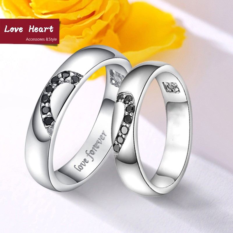 Forever Love 925 Sterling Silver Matchande Hjärtan Ringar För Par (Pris För Ett Par)