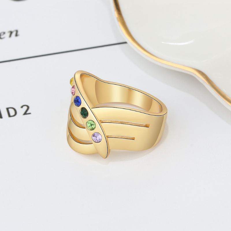 Guldfödelsestensringar Mammoringar 925 Sterlingsilver Personlig Födelsestensfamilj Kubisk Zirkoniumring Mors Mors Gåva