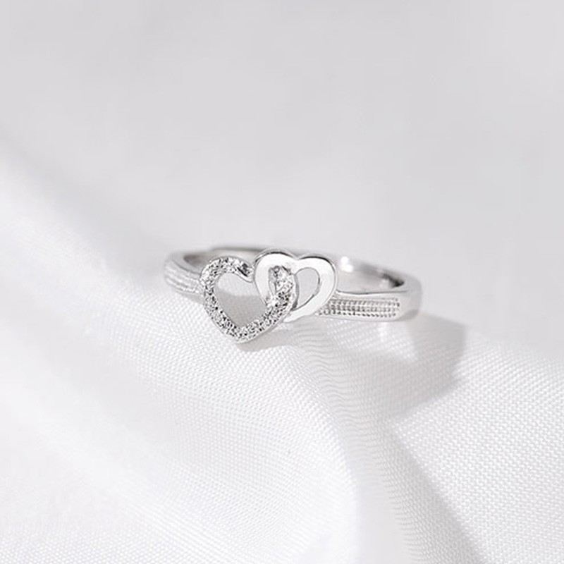 Härlig Sterling Silver Dam Dubbel Hjärta Ring