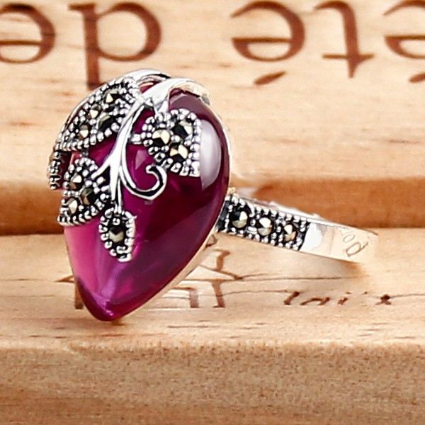 Het Försäljning Ny 925 Sterling Silver Blad Form Inlagd Ädelsten Ring