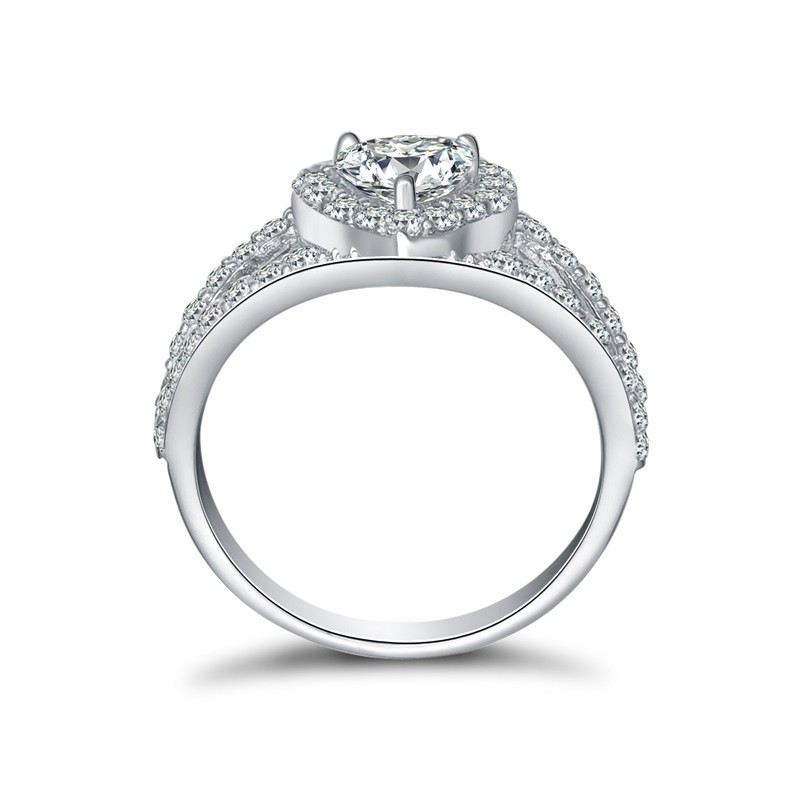 Hjärtformade Sona Diamanter Sterling Silver Damens Löfte Ring Vigselring