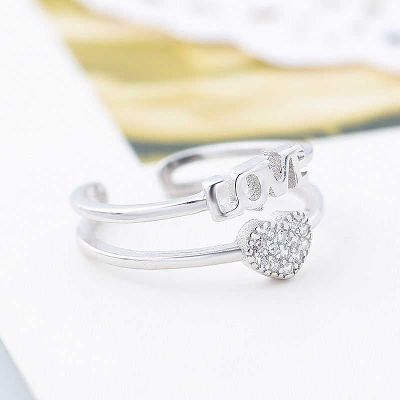 Kreativ Bokstäver "Love You" S925 Silver Inlagt CZ Förlovningsring