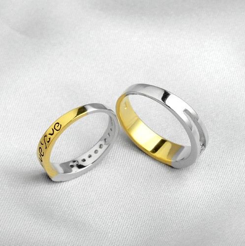 "Love You" 925 Sterlingsilverpläterade Gula Guldringar
