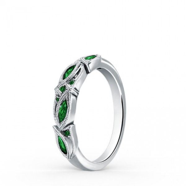 Naturligt Rund Snitt Skapat Vit Safir Med Smaragd Förlovningsring / Bruduppsättning I Sterling Silver