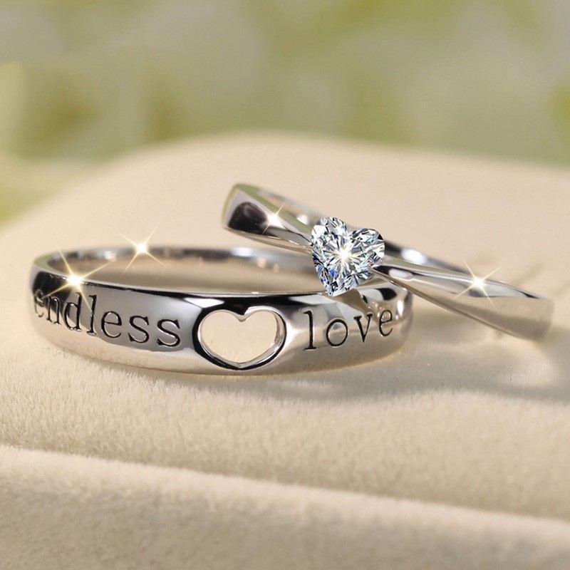 Nytt Mode "Love You" Hjärta Form Unik 925 Sterling Silver Älskare Hjärta Par Ringar (Pris För Ett Par)