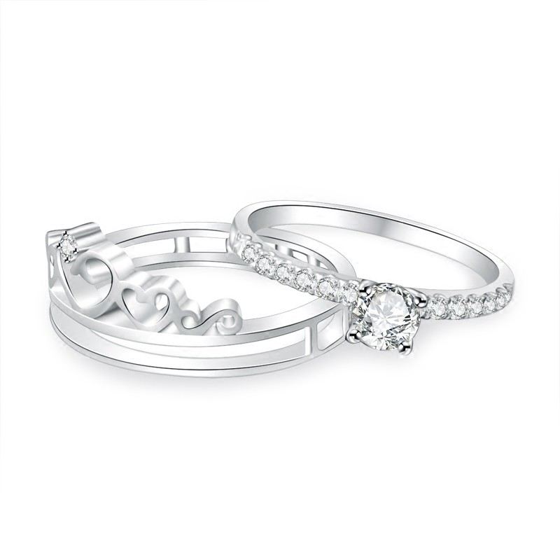Original Vacker Krona 925 Sterling Silver Inlagd CZ Vigselring