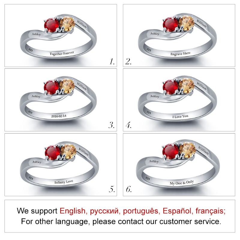 Personalisera Födelsesten Och Graverad Sterling Silverring