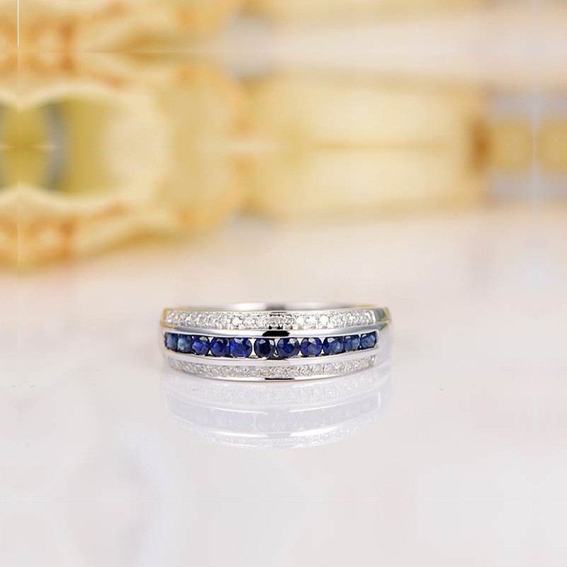 Personaliserad Blå Ädelsten Sterling Silver Damens Löfte Ring Vigselring