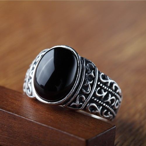 Retro Atmosfär 925 Sterling Silver Inlagt Svart Onyx Herrring