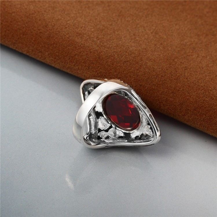 Retro Domstol Stil 925 Sterling Silver Inlagd Rubinring