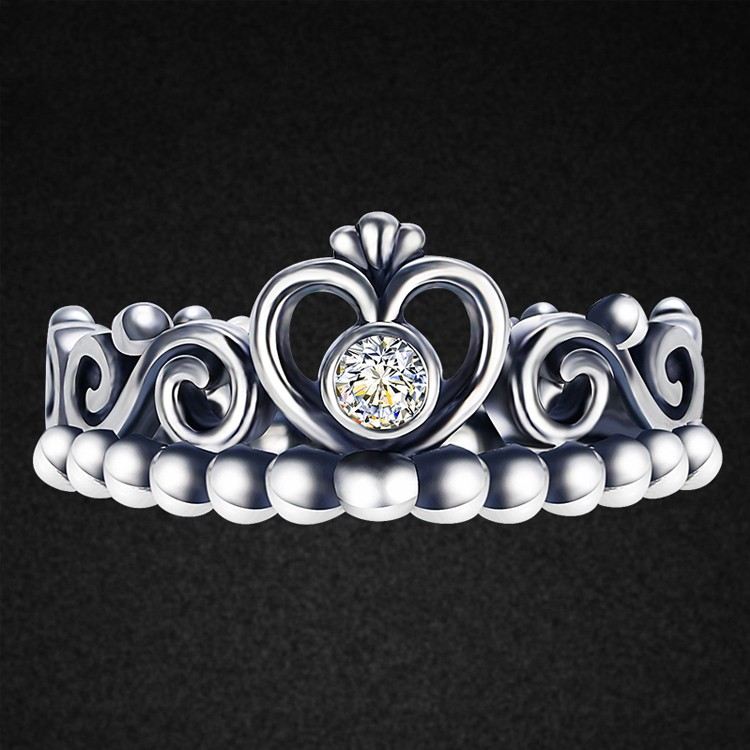 Retro Enkel Personlighet 925 Silver Ihålig Krona Gjutning Ring