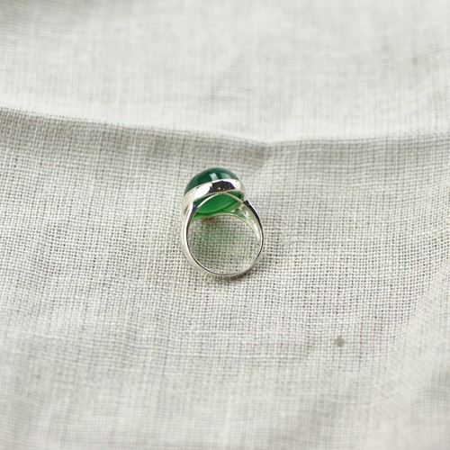 Retro Högkvalitativt 925 Sterling Silver Inlagt Naturgrön Kalsedonring