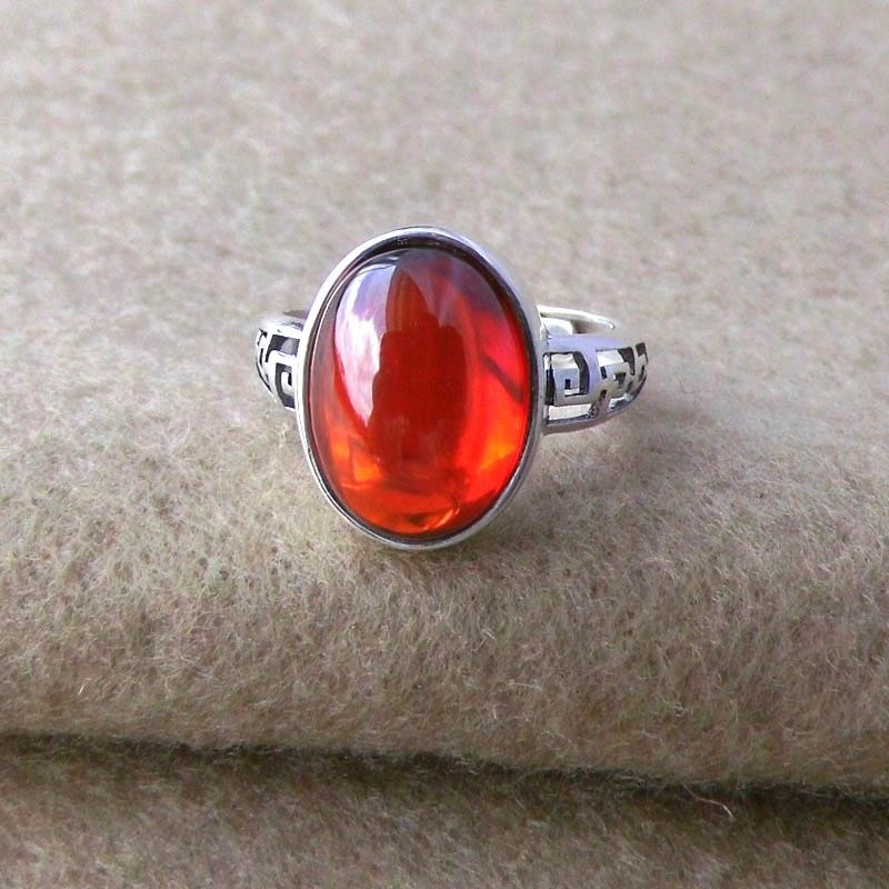 Retro Ihålig 925 Sterling Silver Inlagd Ädelsten Justerbar Ring