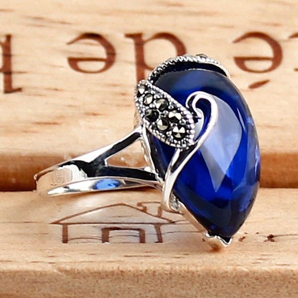 Retrostil 925 925 Sterling Silver Inlagd Flerfärgad Korund Snidad Dam Ring