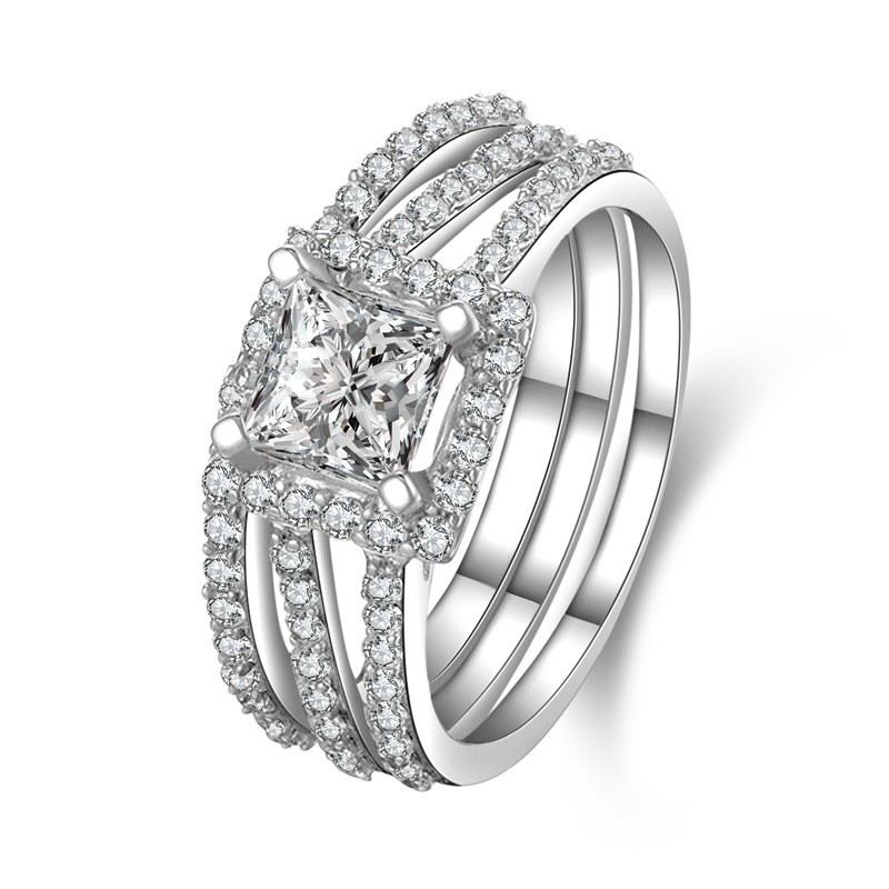 Rhombus Sona Diamant Sterlingsilver Kubisk Zirkoniumförlovningsring Vigselring