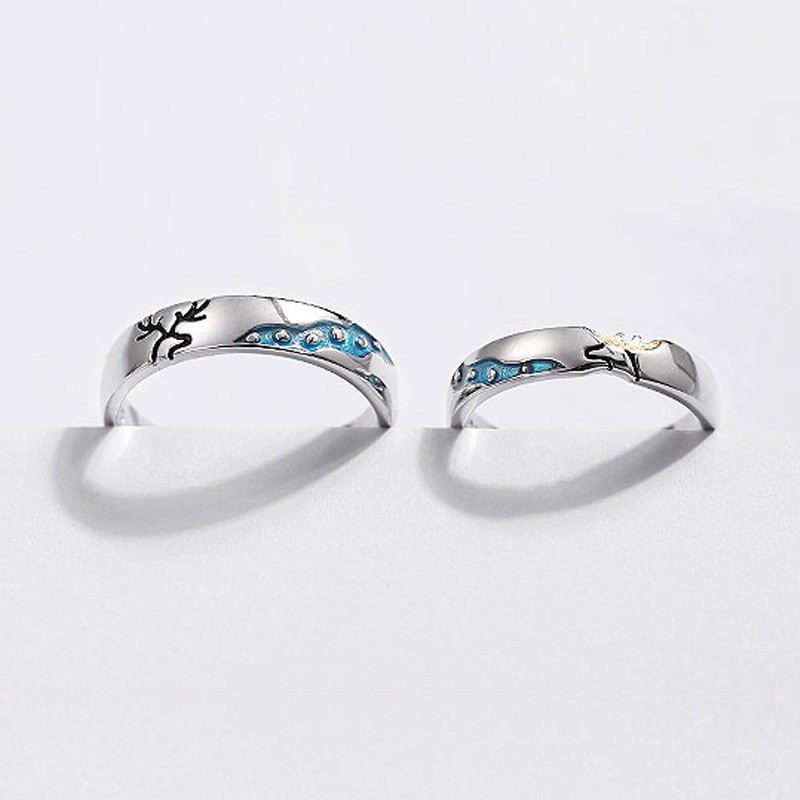 Romantisk Bäck Och Hjort S925 Sterling Silverälskare Justerbara Parringar