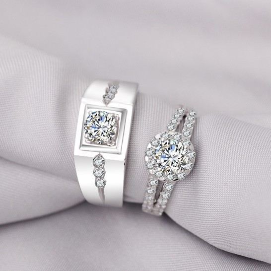 Romantiska Vackra 925 Sterlingsilver Lovar Vigselringar För Par