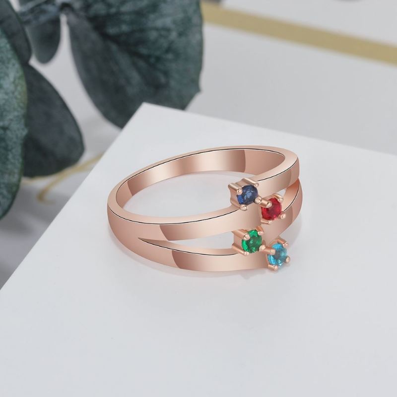 Rosa Guld Födelsestensringar Mödrar Ringar 925 Sterling Silver Personlig Födelsestensfamilj Kubisk Zirkoniumring Mors Dag Gåva
