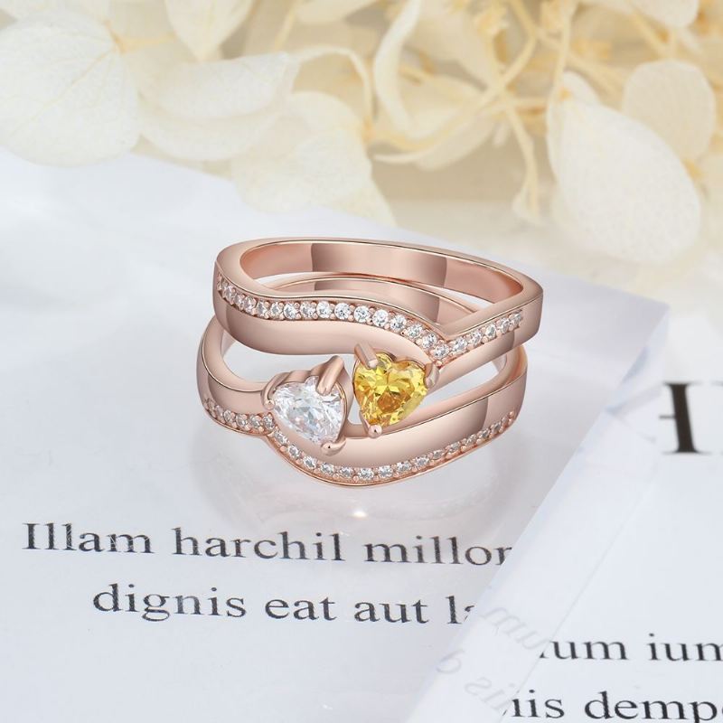 Rosa Guldfödelsestensringar Mammoringar 925 Sterlingsilver Personifierade Födelsestensfamilj Kubisk Zirkoniumring Mors Daggåva