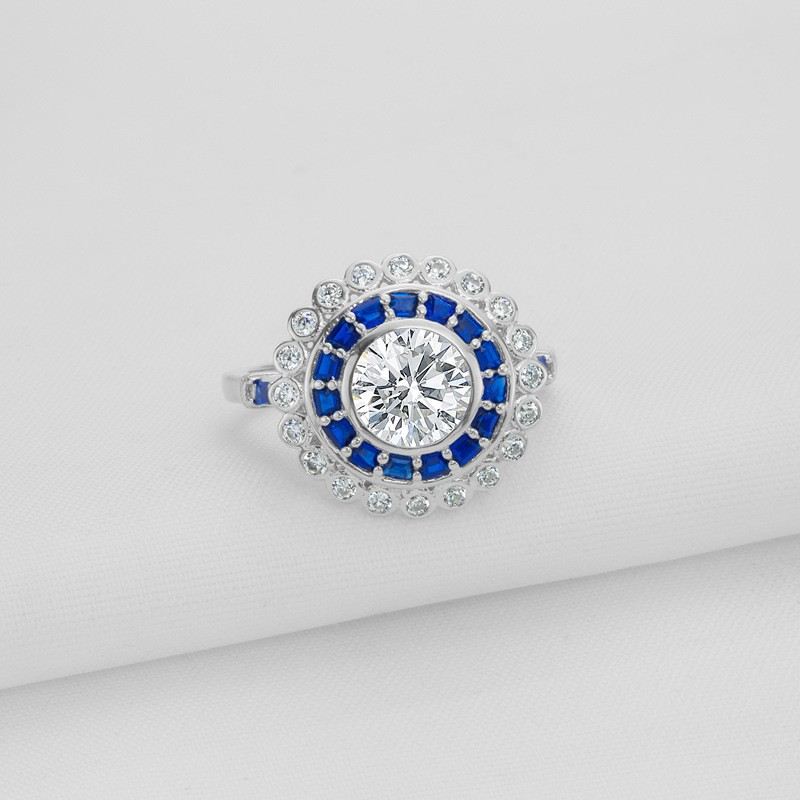 Rundformad Inlagd Med Fina Diamanter Sterling Silver Damring