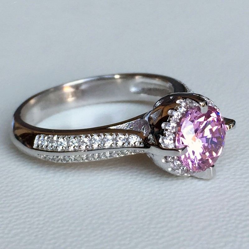 S925 Silverinlägg 1CT Rosa Kubisk Zirkoniumförlovningsring
