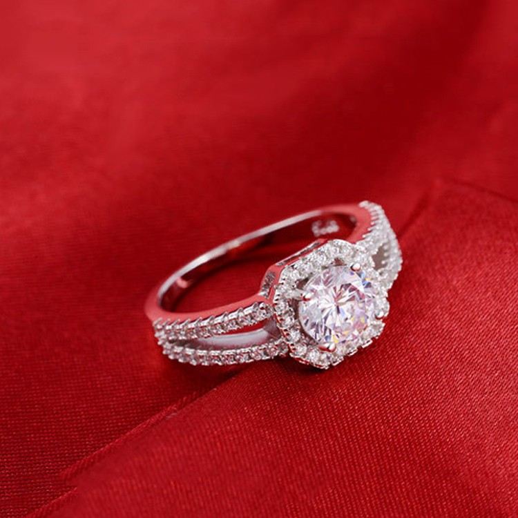 S925 Silverinlagd Simulering 1CT Diamantförlovnings / Vigselring