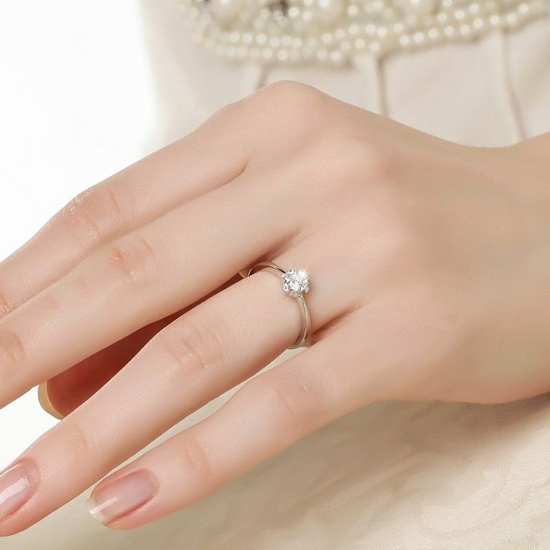 Smal Söt 925 Sterling Silver Snöflinga Kubisk Zirkoniumförlovningsring