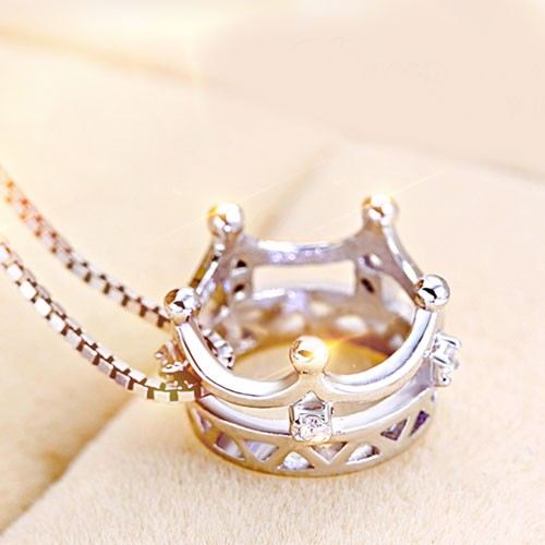 925 Sterling Silver Krona Med Kristall Hänge Halsband