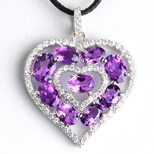 Hjärtformad Naturlila Kristall Hänge Platinerad 925 Sterling Silver Halsband