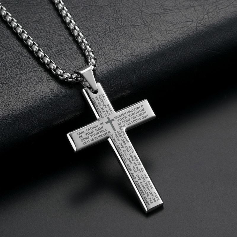 Kors Halsband För Herr Pojkar Kors Hänge Styrka Bibel Vers Rostfritt Stål Halsband