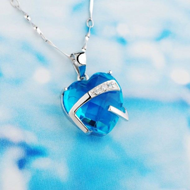 Romantisk Kram Mitt Hjärta Kristall Hänge Dam Sterling Silver Halsband
